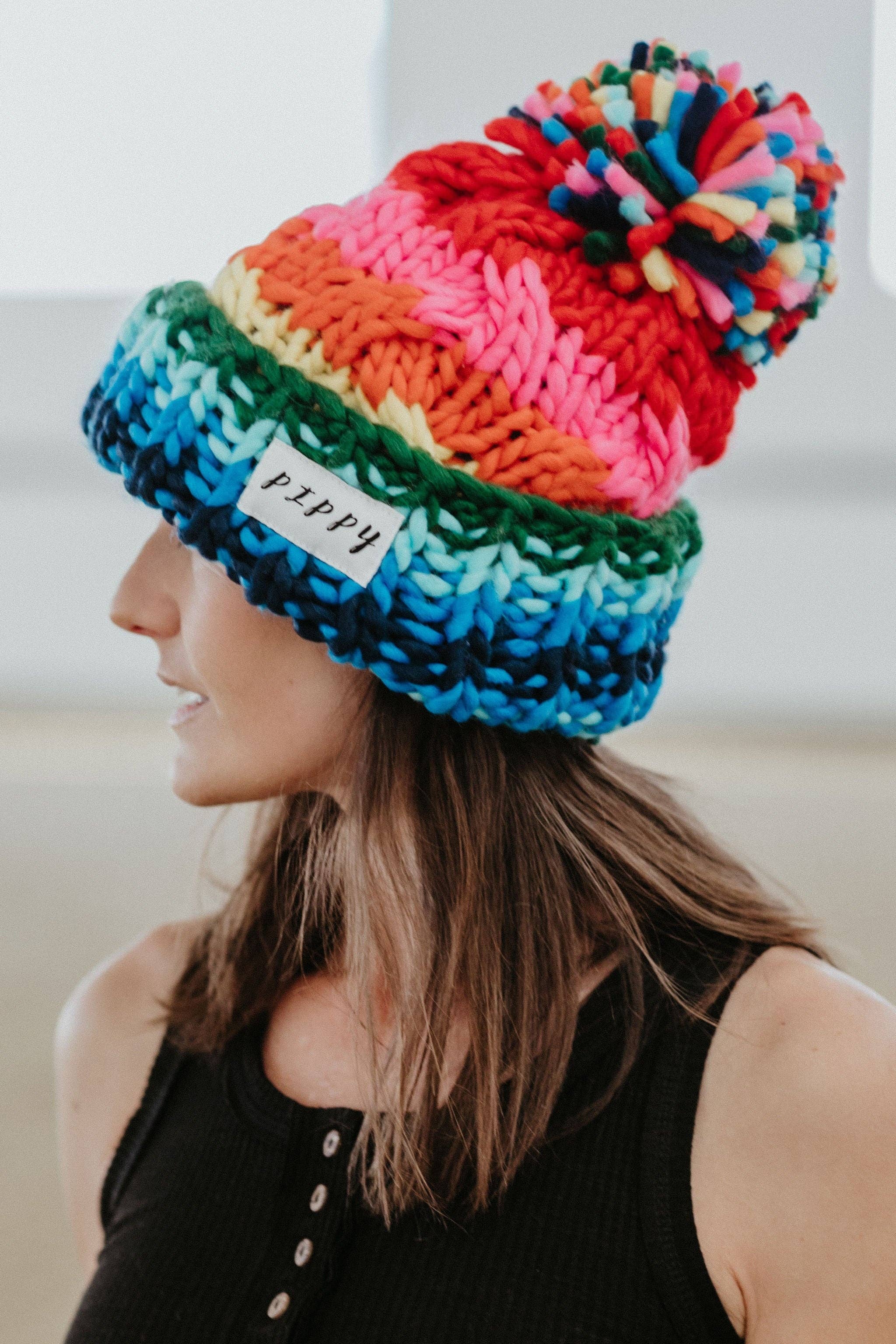 Rainbow Slouchy Beanie Hat With high quality Pom Pom & Neck Warmer Hand Knitted Colourful Winter Set Perfect Unique Birthday Gift For Your Loved Ones