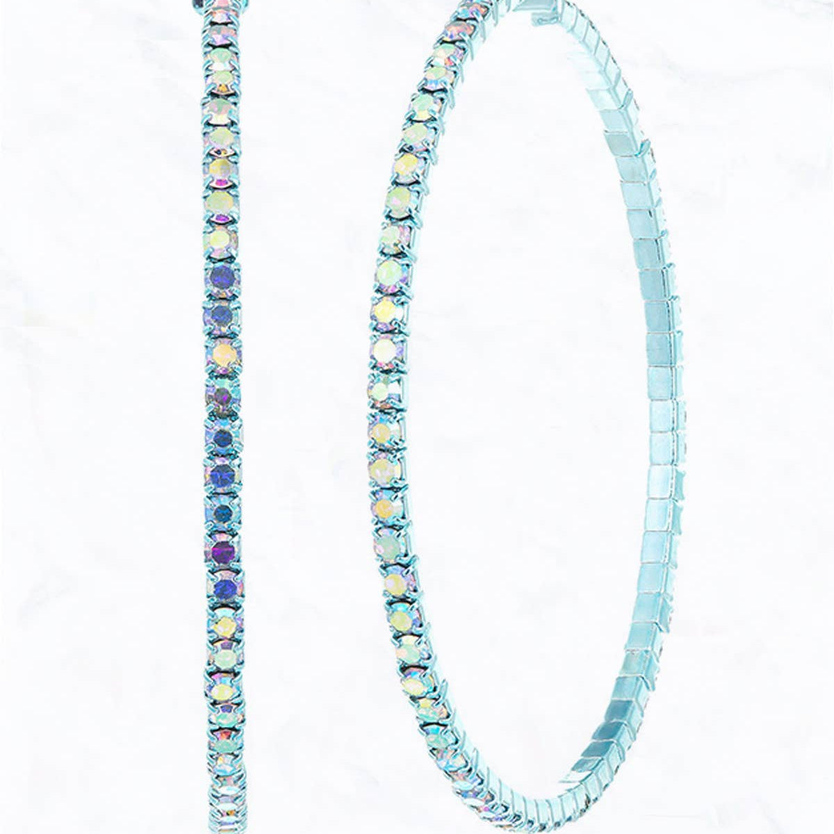 50MM Memory Wire with Rhinestone Hoop Earrings: Aqua