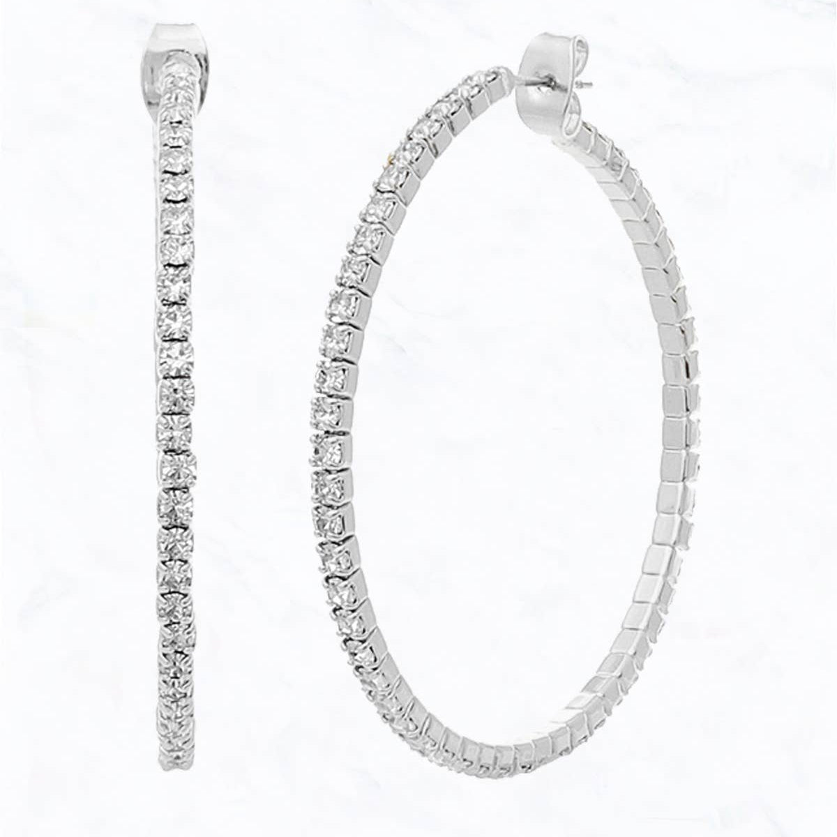 40MM Memory Wire with Rhinestone Hoop Earrings: Clear Gold