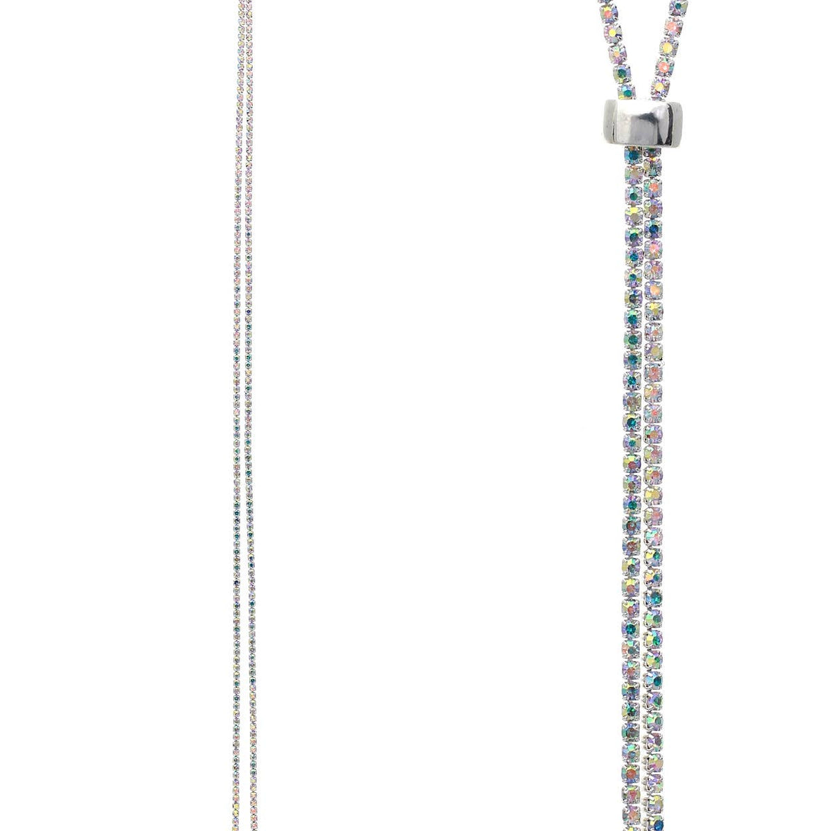 2mm Rhinestones Slider Long Necklace: Clear Silver