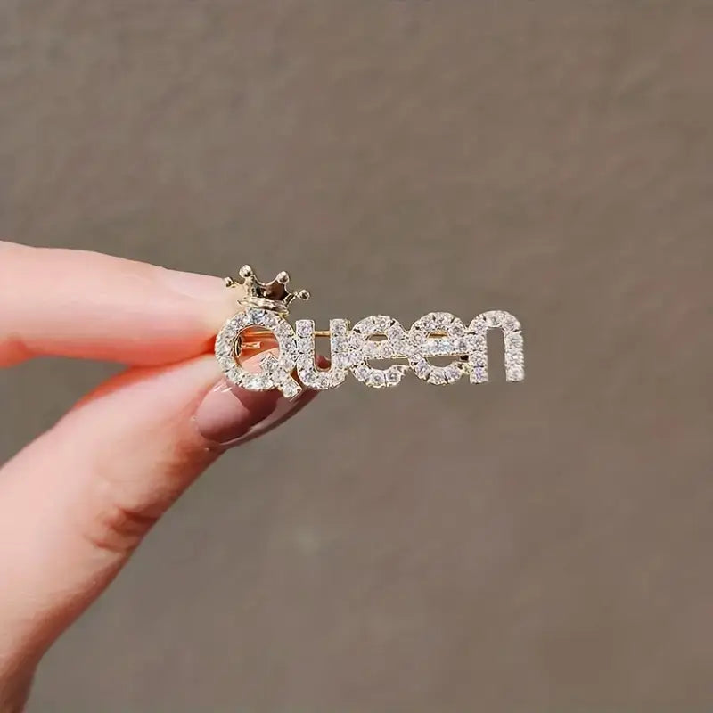 Vintage Rhinestone QUEEN Brooch Pin, Elegant for Women Girls