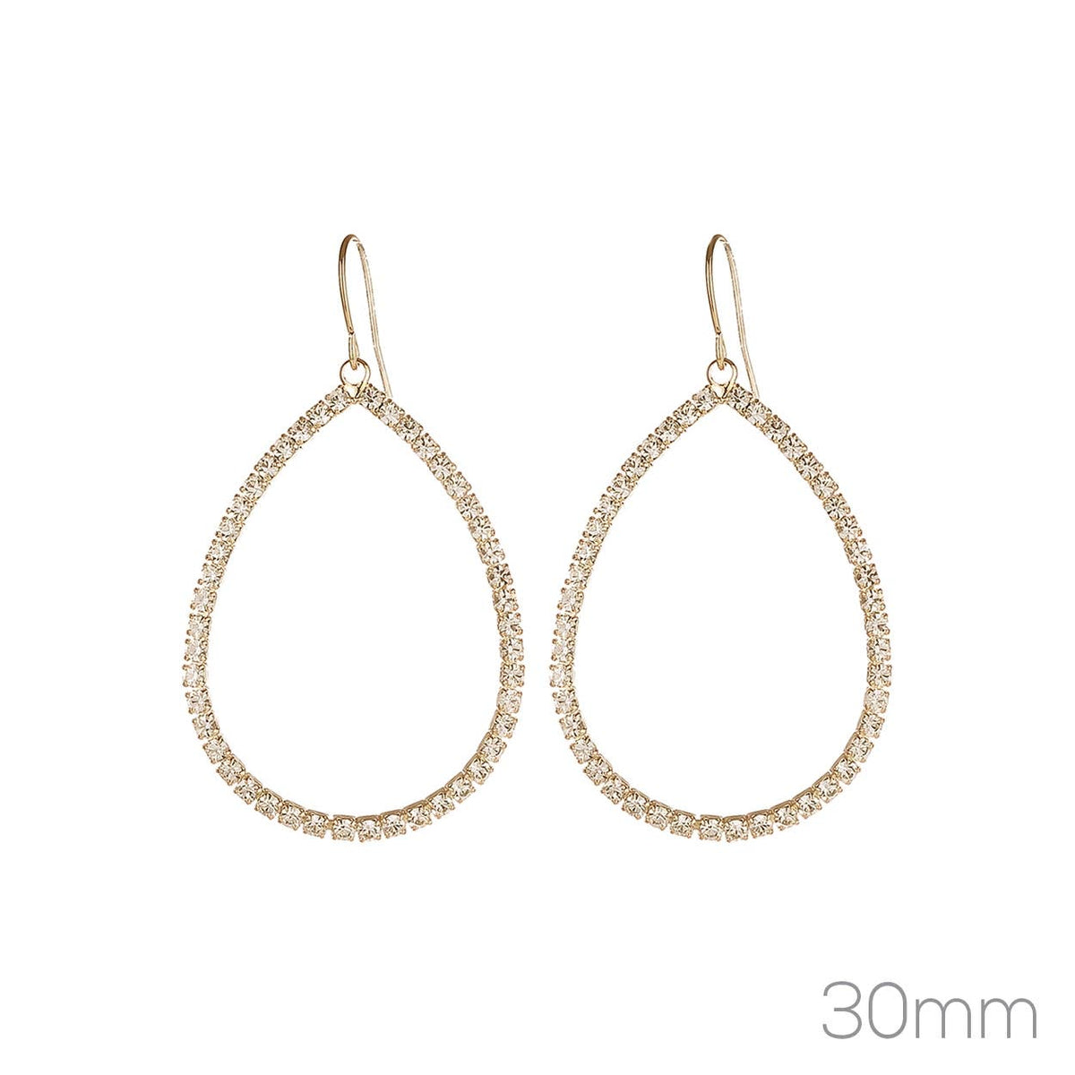 30MM 1Line Pear Shape Rhinestone Earrings: Gold