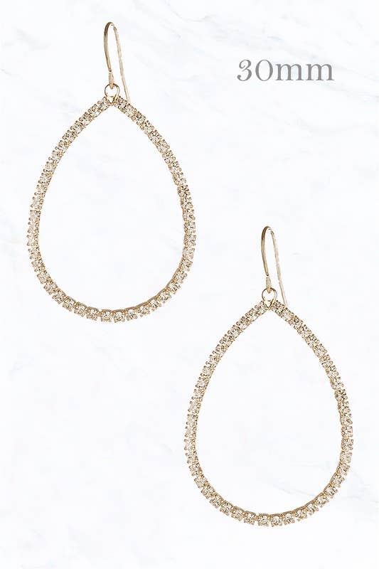 30MM 1Line Pear Shape Rhinestone Earrings: Gold