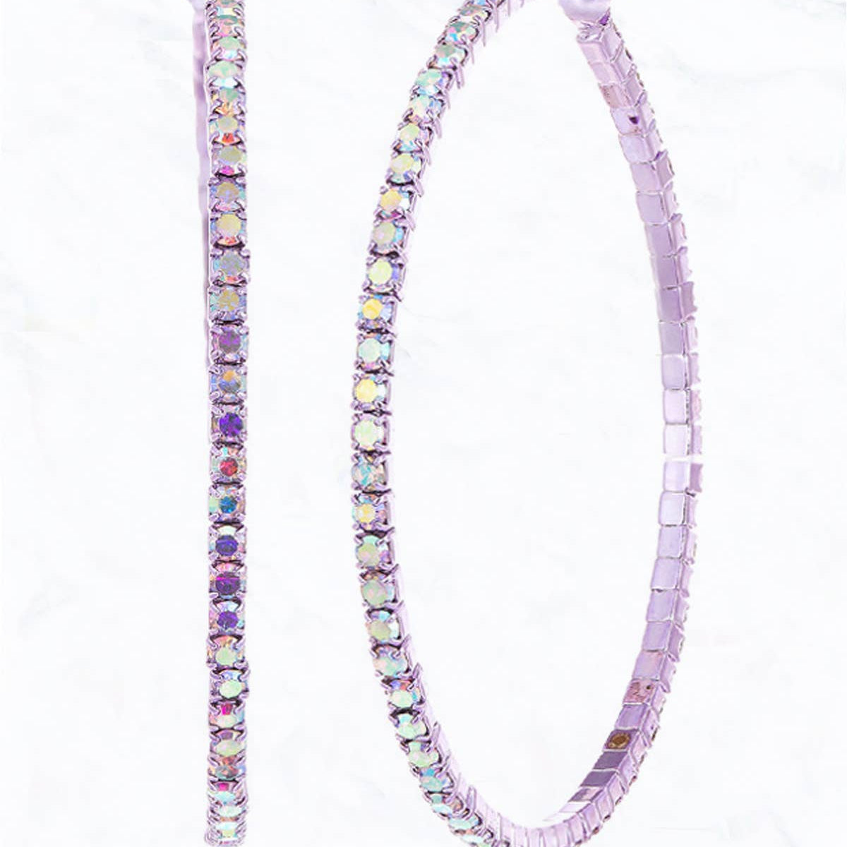 50MM Memory Wire with Rhinestone Hoop Earrings: Violet