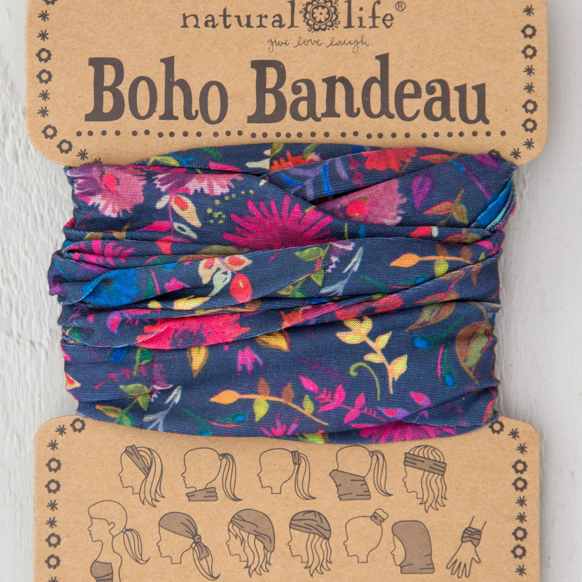 Full Boho Bandeau Headband - Navy Wildflowers