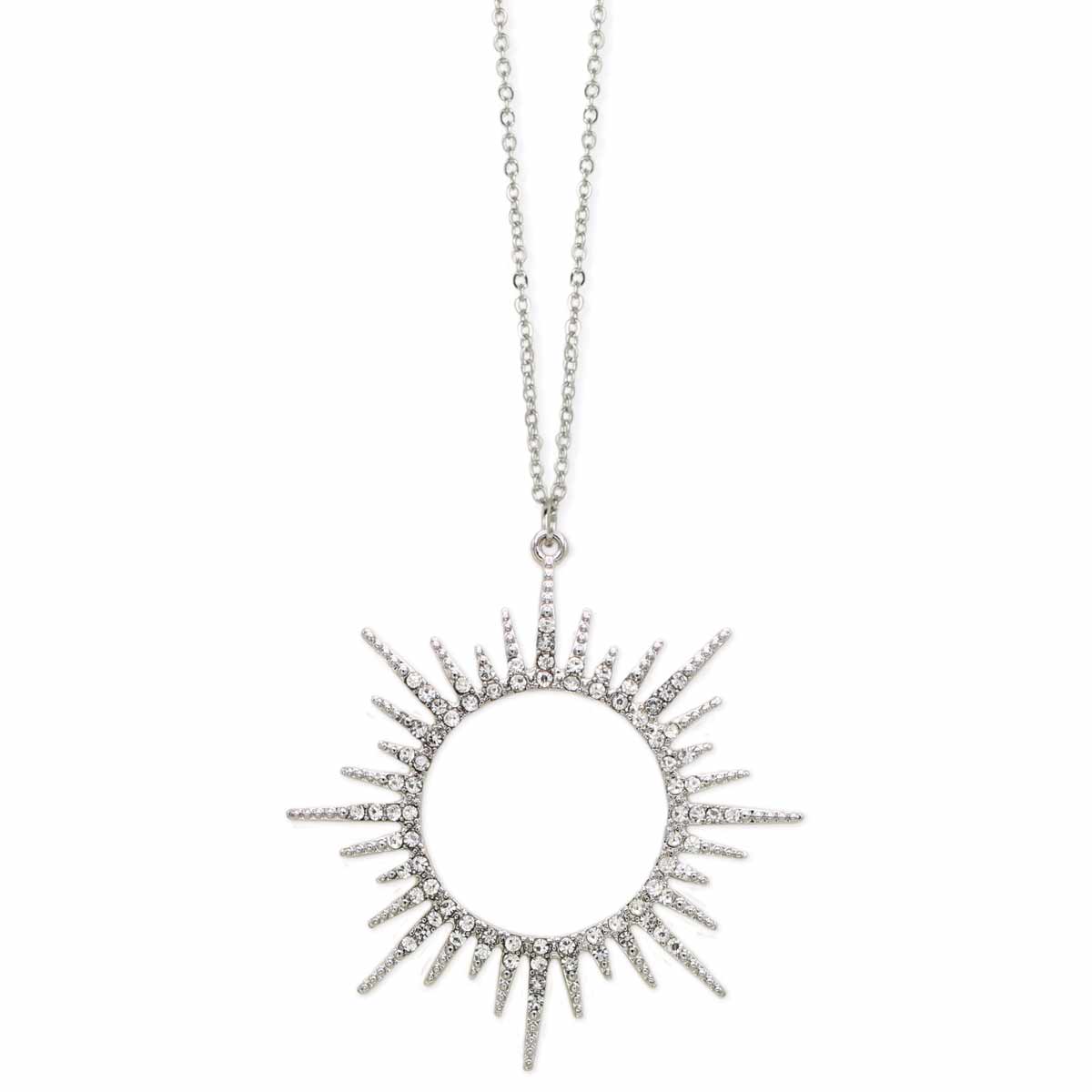 Silver Sunburst Clear Crystal Necklace